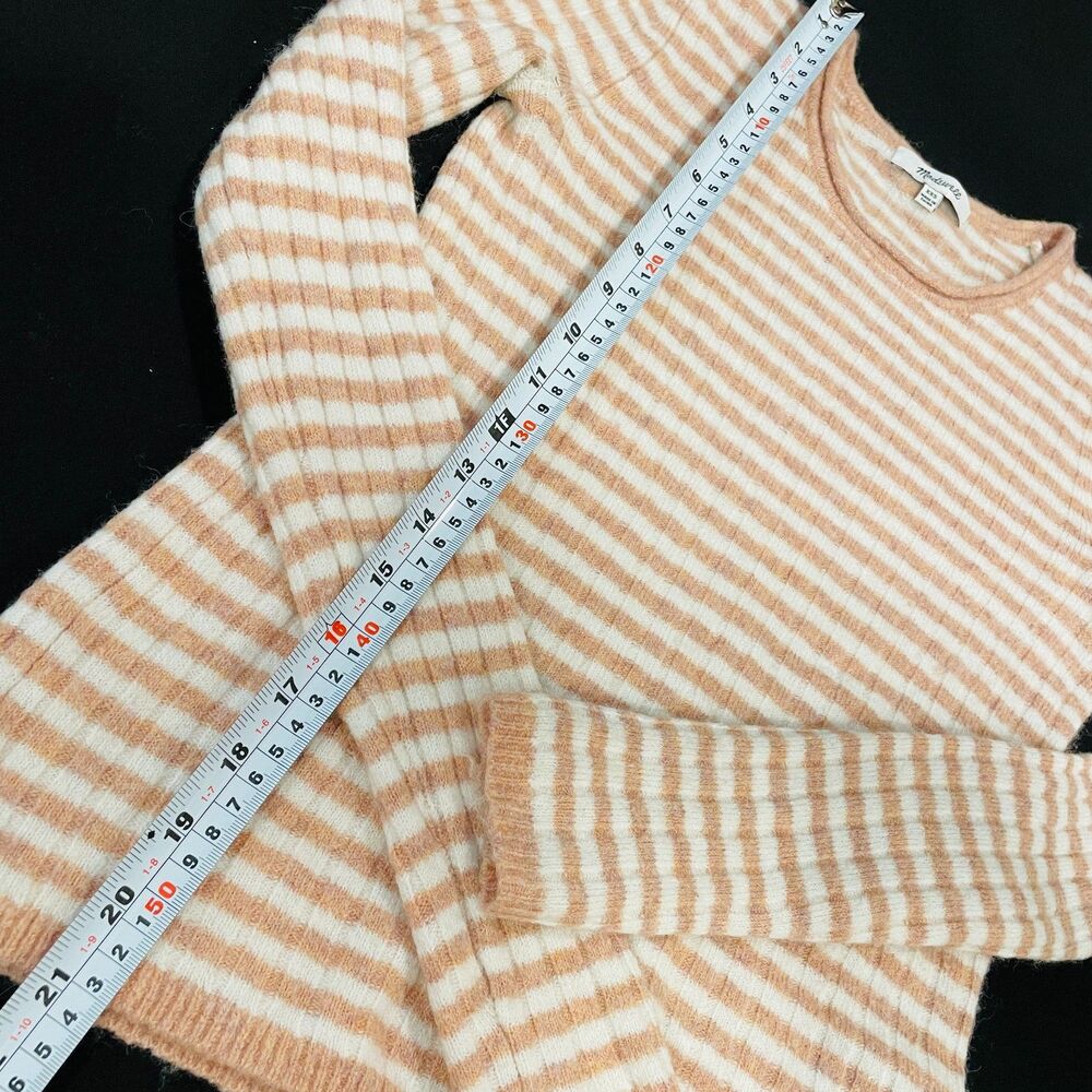 ~ Madewell XXS Sweater Colette Blush Stripe Long Sleeve Crew Merino Wool Blend - Picture 7 of 11